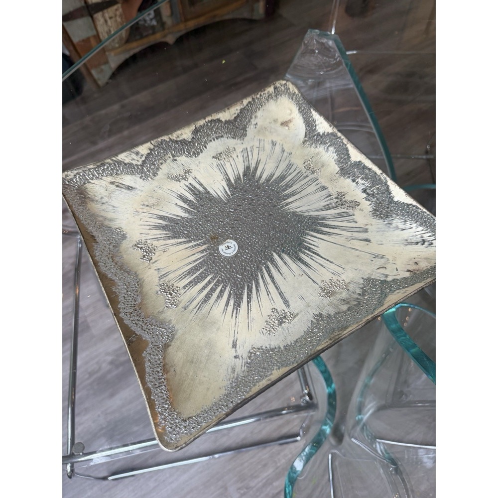 Vintage Dorothy Thorpe Atomic Splash Sterling Silver On Crystal Square Tray 11"